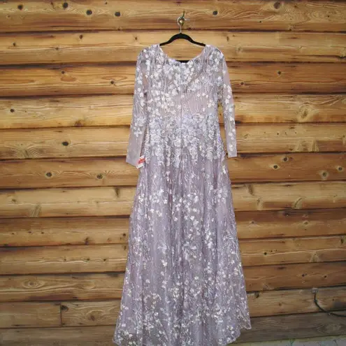 Mac Duggal 20402 Womens EMBELLISHED WRAP OVER ILLUSION LONG SLEEVE A LINE GOWN