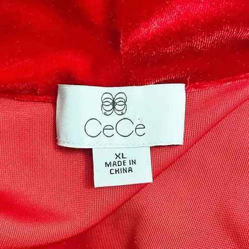 CeCe NWT Shawl Collar Stretch Velvet Open Front Cardigan in Autumn Red Size XL