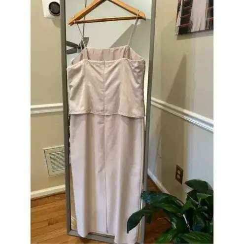 Elegant Champagne Satin Midi Dress with Beaded Trim – Formal Size 16