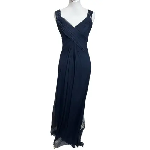 Tadashi Shoji Tadashi Collection Navy Silk Gown Beaded Women’s Size 0 Formal Evening Dress