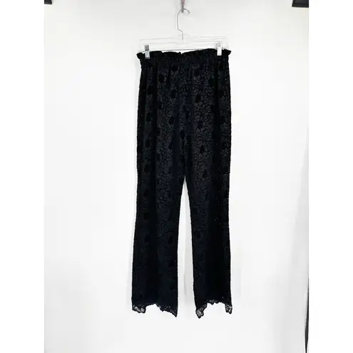 Free People  Cloud Ride Black Lace Wide Leg Pull-On Loungewear Pants Size Small
