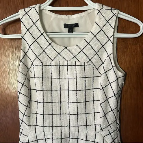 J.Crew  sleeveless windowpane tweed a line at knee midi dress white/black size 2