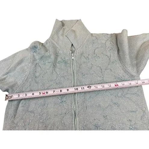 VTG Stitches In Time Women’s M Blue Floral Embroidered Zip Up Cardigan Sweater Size M