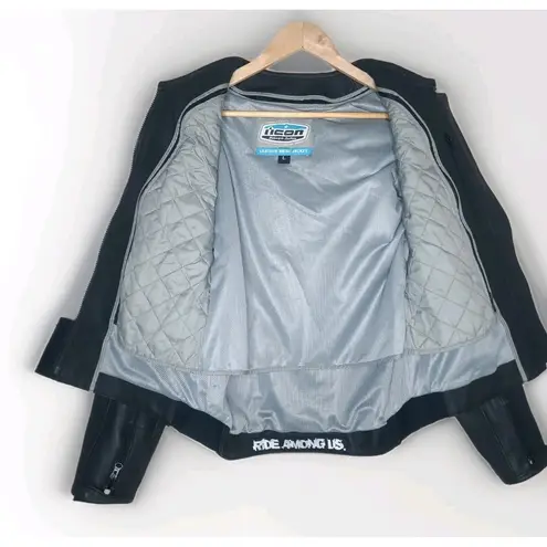 Icon Leather Merc Stealth Motorcycle Biker Jacket Womens Black L Size L