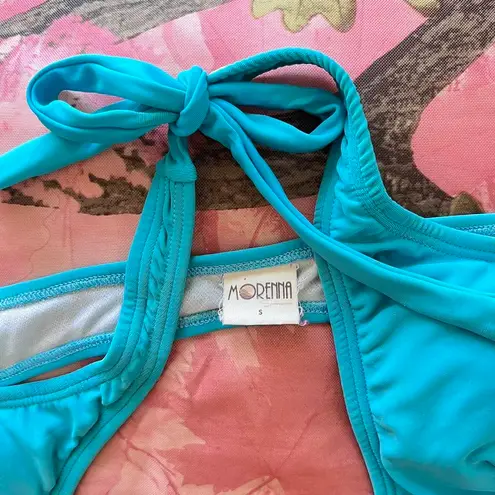 y2k 2000s bright turquoise blue halter wrap bikini top