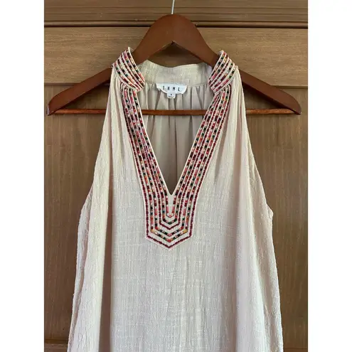 THML Beige Boho Embroidered Deep V-Neck Shift Mini Dress Women’s size Small