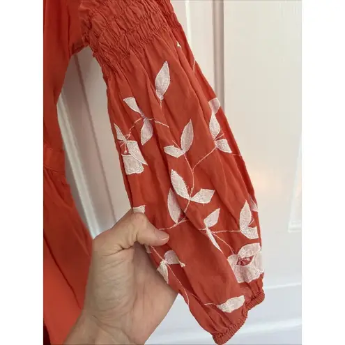 Voile Blanche Orange Embroidered Floral 3/4 Sleeve Dress Size Small