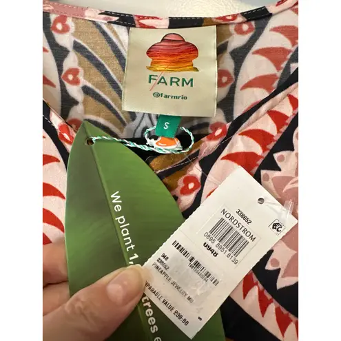 Farm Rio NWT Pineapple Jewelry Midi Dress Brown Pink Print Size Small