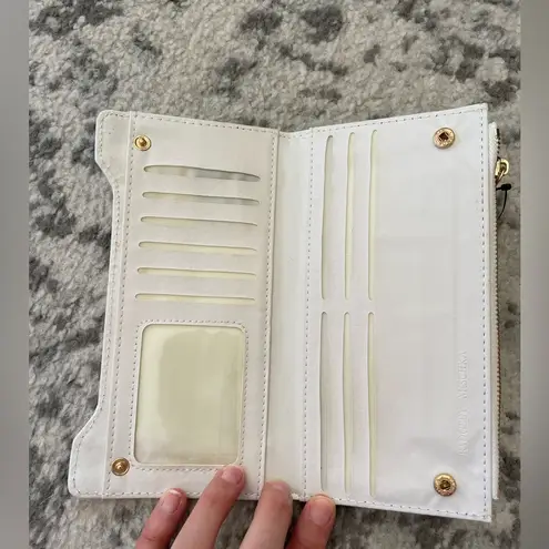 Badgley Mischka white slim quilted vegan long cards wallet NWT