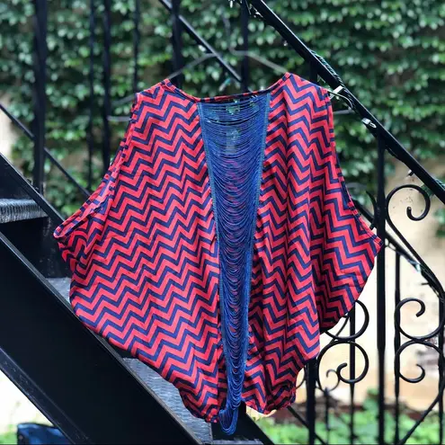 Red & Blue Chevron Fringe Top