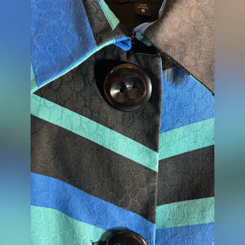 Vesti Multicolor Striped Trench Coat pockets button front black blues collar 8