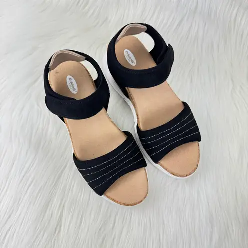 Women's Dr. Scholl's Hey Girl Faux Suede Wedge Sandals Shoes Sz 7 EU 37 Blk Black