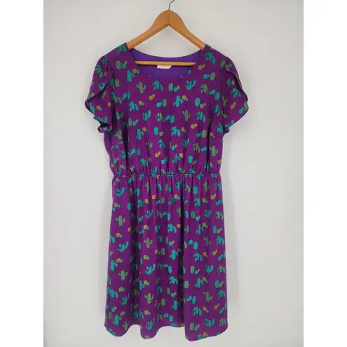 Peach Love California Fun Peach Love Purple Cactus Print Dress Women’s Size: 2XL