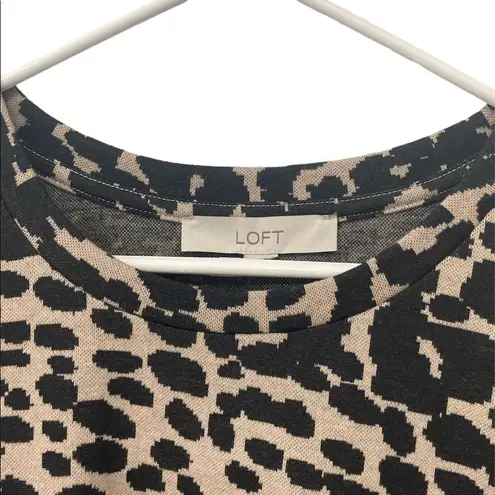 Loft Women's Black Animal Print Pleated Puff Sleeve Top