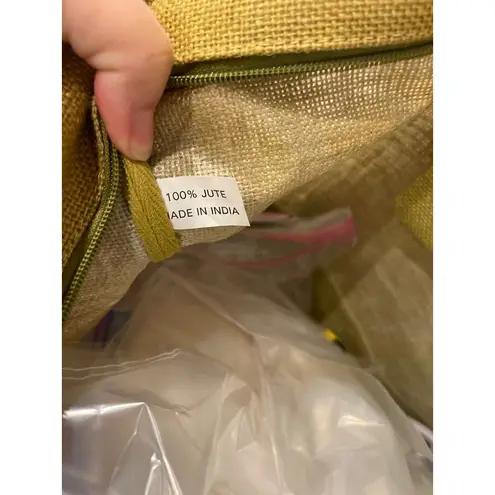 Ballard Jute Tote Bag Leather Handles and Fleur