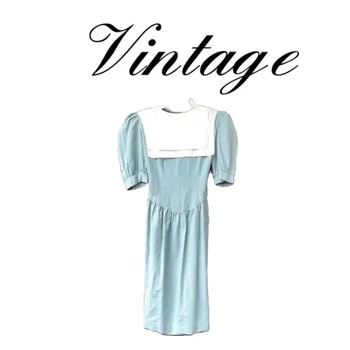 Vintage dress short sleeve with stripes and Peter Pan collar 60s 70s Teachercore