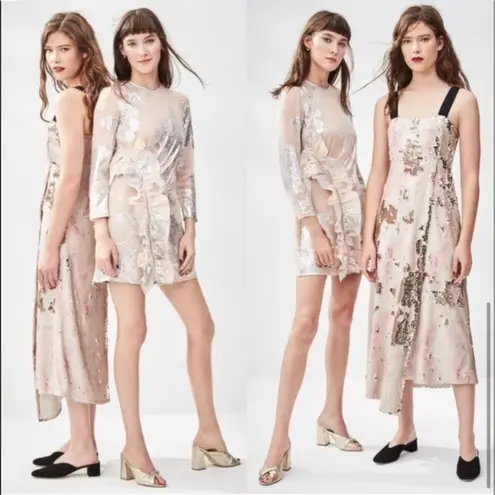 Self Portrait Self-Portrait Metallic Fil Coupe Ruffle Minidress in Blush Pink