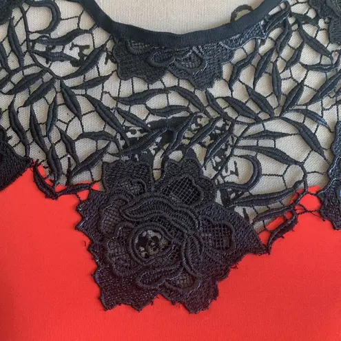 Clover Canyon Neoprene Floral Black Red Lace Top Sz XS