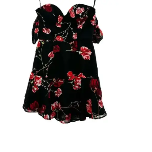 White Fox Boutique  Monte Carlo Mini Dress Black Red Floral Size XS‎