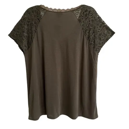 Torrid  Life is Beautiful 1X Soft Slub V-Neck Lace Sleeve Embroidery Top Olive