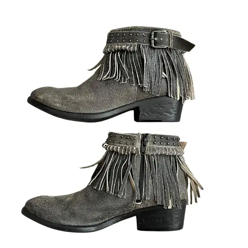 Nomad Janis Fringe Leather Ankle Boots Women’s Size 8 Charcoal Grey Western