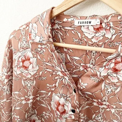 Beulah FARROW x | Mauve Pink Off White Floral Dress Collar Silky Midi | Large