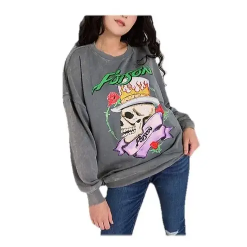 Poison Size XL Juniors Oversized Crew Neck Long Sleeve Gray Sweatshirt. New