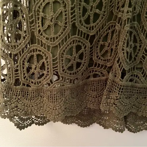 Vintage Passports Cotton Crocheted Boho Midi Long Elastic Waist Green Sz M Size M