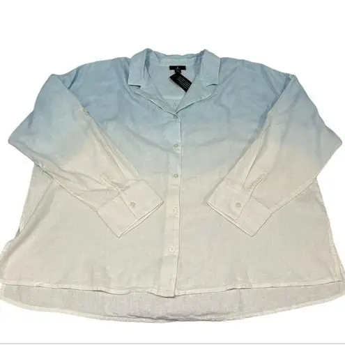 Jason Wu J NWT Blue White Dip Dye Oversized Linen Blend Button Down Shirt XL