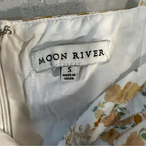 Moon River Cream Yellow Floral Print Lace Corset Midi Dress Small Brunch Girly