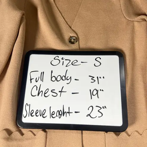 Kate Spade New York Tan Knit Cardigan Sweater Scalloped Pockets Button Front "S"