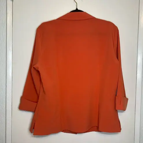 Dress Barn  Vintage Y2K Orange Retro Stretchy Button Up Mod Diner Blouse Size L