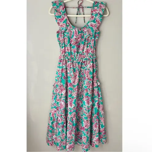 J.Crew  Printed Floral Ruffled Tiered Textured Swiss Dot Midi Dress Size 10