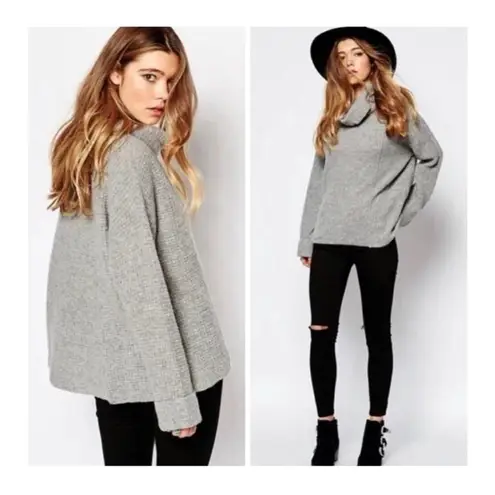Free People  Sidewinder Waffle Thermal Sweater Small Gray Wool Oversized
