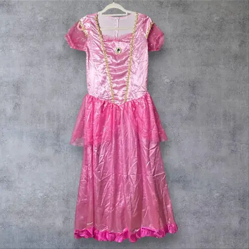 Princess Peach Costume Dress Long Pink Gold Trim Halloween Cosplay Size L Mario Size L