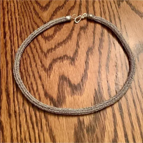 100% Silver Knitted Necklace & Earrings Set