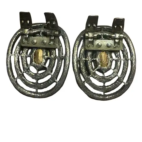 Vintage 1930s Art Deco Shoe Clips – Amber Glass Oval Stones & Rope Metal Design Black