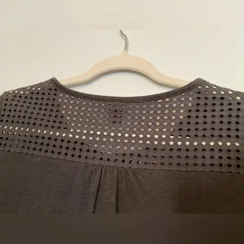 Eddie Bauer Crochet Boxy Blouse Button Up Cottagecore Coquette Modesty Top Boho Gray Size XS