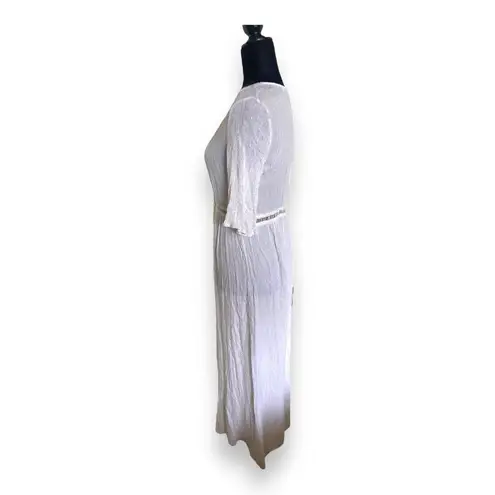 Bear Dance Womens Swim Coverup Sz M White Silver Trim Tie Front Longline Kimono