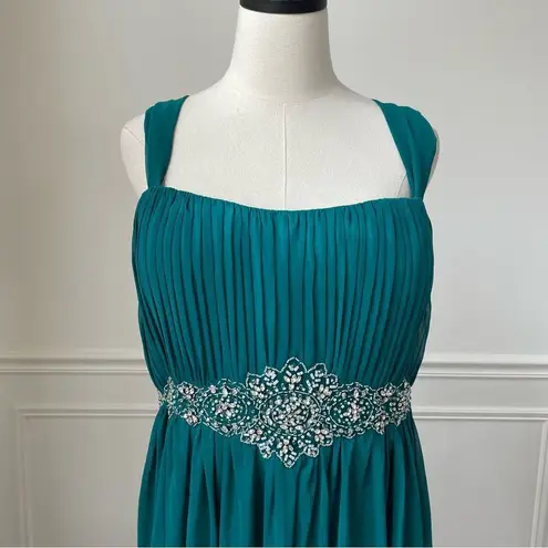 Johnny Emerald Green Chiffon Overlay Sleeveless Dress Rhinestone Waist 2X 3X 4X