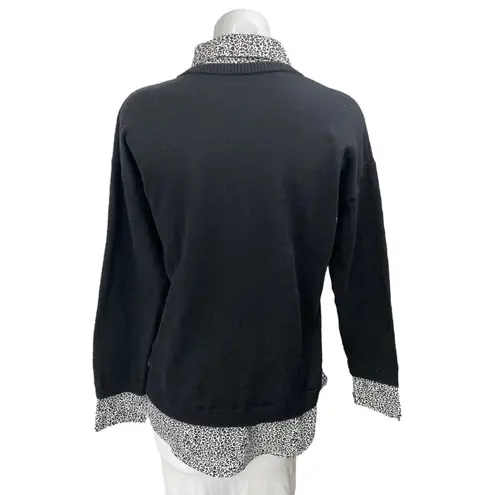 Adrianna Papell  Black Leopard Animal Print Long Sleeve Sweater Shirt Top Size M - Image 3