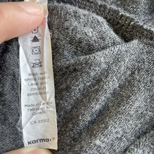 KARMA Womens Knit Top Ruffled Open Back Long Sleeve Sz XS Feminine Casual Active Gray