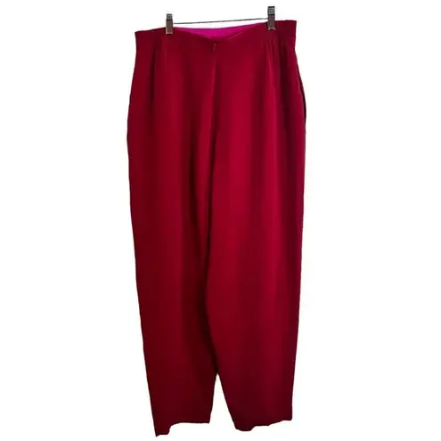 Dana Buchman 100% Silk Cherry Red Pleated Pants Pockets Size 14 New Stretch