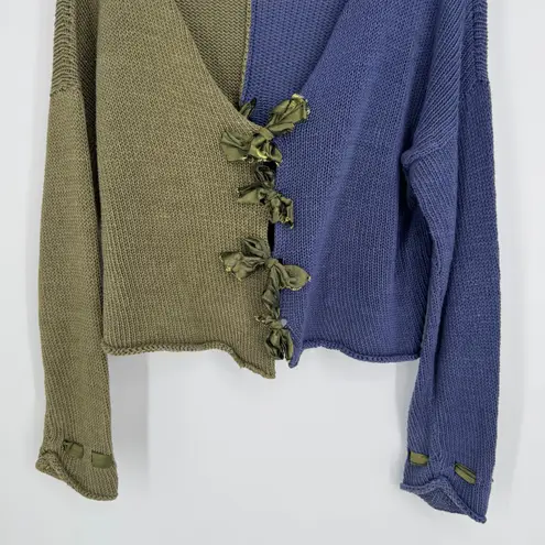 Vintage Tie Front Swetaer M/L Blue Green Fairy Grunge Lagenlook Artsy Whimsical Size M