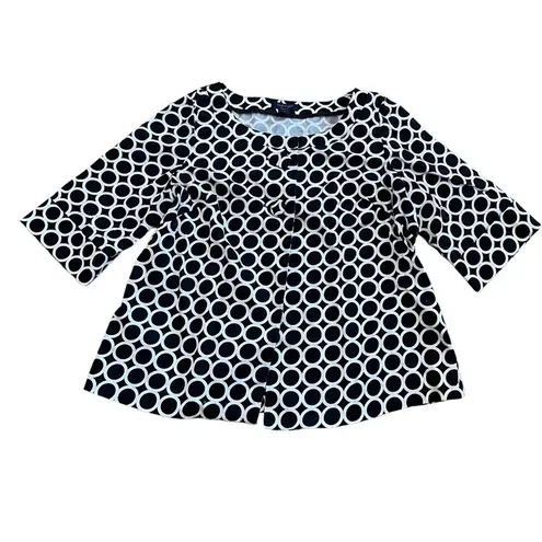 Ecology Women Sz 1X Cotton buttoned front lightweight jacket geo print Blazer Blue