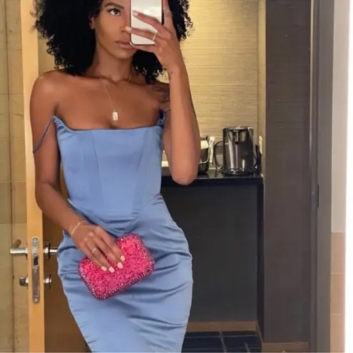 House Of CB NWOT Olivette Periwinkle Satin Corset Maxi Dress Sz XL