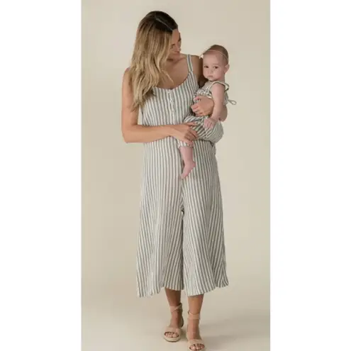 Rylee + Cru Storm Stripe Organic Cotton Bridgette Cropped Jumpsuit Size XS Blue