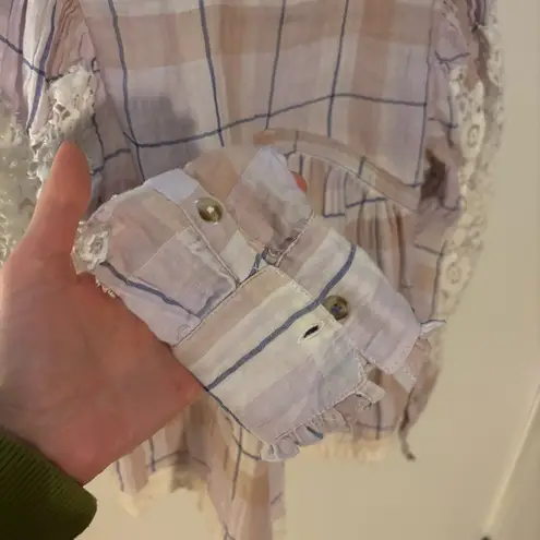 Pilcro Anthropologie Lace Plaid Lavender Peasant Blouse – XS (Fits S Comfortably)