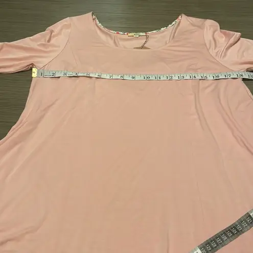 Kori America Light Pink Floral Hem Long Sleeve Tunic Top Size S