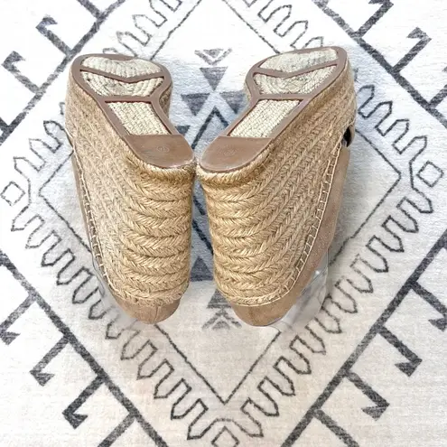 Sigerson Morrison Atifa Suede Espadrille Platform Slide Wedges in Seppia 7.5 Tan